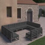 vidaXL Set mobilier grădină cu perne, 11 piese, negru, lemn masiv pin (3077228) - maryon