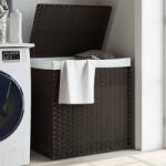 vidaXL Кош за пране с 2 секции, тъмнокафяв, 53x35x57 см, полиратан (372035)