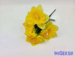  Nárcisz 5 ágú selyem csokor fűszálakkal 34 cm - Napsárga