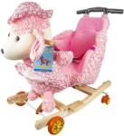 Nebunici Ringató kerekekkel és fogantyúval, fa és plüss babáknak, zenei hangokat ad ki, Rózsaszín kiskutya, 58 x 34 x 58 cm (NBN000RB-C01)