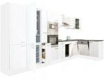Leziter Yorki 430 sarok konyhabútor fehér korpusz, selyemfényű fehér fronttal alulagyasztós hűtős szekrénnyel (LS430FHFH-AF) - homelux