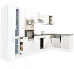 Leziter Yorki 370 sarok konyhabútor fehér korpusz, selyemfényű fehér fronttal alulagyasztós hűtős szekrénnyel (LS370FHFH-AF) - homelux