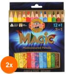 KOH-I-NOOR Set 2 x Creioane Colorate Magic Jumbo, 13 Culori (HOK-2xKH-K3408-13)
