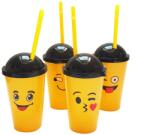  4 darabos műanyag szívószálas pohár, shake pohár - Emoji