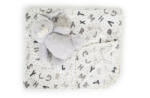 Cangaroo Ajándékdobozos plüss takaró (90x75 cm) - Plüss mackó játékkal - Szürke betűk - pindurka