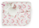 Cangaroo Ajándékdobozos plüss takaró (90x75 cm) - Plüss unikornis játékkal - Rózsaszín szivárványok - pindurka