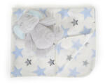 Cangaroo Ajándékdobozos plüss takaró (90x75 cm) - Plüss elefánt játékkal - Kék csillagok - pindurka