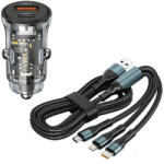  Autós gyors töltő USB/USB-C + 3 az 1-ben - 5A 20W 12-24V