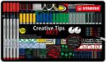 STABILO Tűfilc készlet, fém doboz, STABILO "Creative Tips ARTY", 6 különbözõ szín, 5 különbözõ vastagság (30 db)