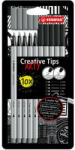 STABILO Tűfilc készlet, STABILO "Creative Tips ARTY", fekete, szürke, 5 különböző vastagság (89/10-1-20)