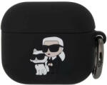  Bluetooth fülhallgató töltőtok tartó, szilikon, karabiner, napszemüveges lány és cica minta, Apple AirPods 3 kompatibilis, Karl Lagerfeld 3D Logo NFT Choupette, fekete