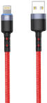 Tellur Adat- és Töltőkábel LED-del Tellur Lightning, 3A, Nylon, 1, 2 m, Piros