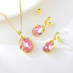  Arannyal bevont függő esőcsepp ékszerszett rózsaszínű kristályokkal (0473. ) (T111280A-003)