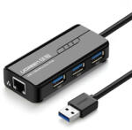 UGREEN Hub Ugreen multifunctional USB 3.0 HUB 3x USB / network adapter RJ45 Giga Ethernet black (20265)