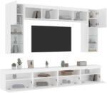 vidaXL 8 darabos fehér falra szerelhető TV-szekrényszett LED-ekkel (3216764)