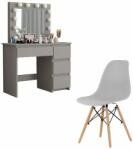 Artool Masa de toaleta/machiaj + Scaun stil scandinav, gri, cu oglinda si LED-uri, 94x43x141 cm GartenVIP DiyLine