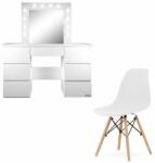 Artool Masa de toaleta/machiaj + Scaun stil scandinav, alba, cu oglinda si LED-uri, Vanessa, 130x43x143 cm GartenVIP DiyLine - eurostoc - 1 520,40 RON