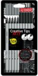  Tűfilc készlet, STABILO "Creative Tips ARTY", fekete, szürke, 5 különböző vastagság