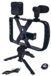 Gigapack Tripod állvány (univerzális, 3.5mm jack mikrofon, LED fény, bluetooth távkioldó, dupla markolat) FEKETE Motorola E3, Ericsson XPERIA X10, LG GT540 Optimus, Samsung Galaxy 3 (GT-I5800), Motorola (TL-49