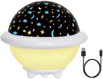 Ideas4comfort Hordozható LED UFO éjszakai lámpa gyerekeknek, projektorral, 3 szín, állítható világítás, 3 vetítőfólia, USB és elem, Ideas4Comfort, fehér természet (OZNminiWhite)
