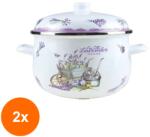 Grunberg Set 2 x Cratita Emailata cu Capac, 24 cm, 4.90 l, Alb / Mov, Grunberg, Model GR2400B (GUJ-2xGR2400B)