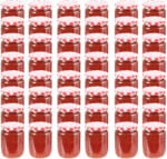  Borcane de sticlă pentru gem capac alb și roșu, 48 buc, 230 ml (50798)