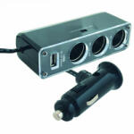 Somogyi Elektronic SA 023 szivargyújtó elosztó, 4 készülék, ragasztható, 3 szivargyújtó max. 5A, USB max 1000 mA