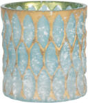 Clayre & Eef Set 3 suporturi lumanari sticla albastra aurie 10x10 cm (6GL2914S) - storel