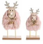 Decorer Set 2 figurine reni din lemn natur textil roz 10x4x21 cm, 7x4x17 cm (A51.45.72C) - storel