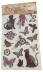  Stickere decorative, model pisici si flori, negru/rosu, 5 x 5 cm (3171)