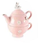 Decorer Set ceainic cu ceasca din ceramica roz model iepuras 19x12x19 cm (A71.43.54B)