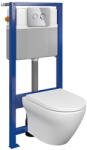 Cersanit Set vas wc suspendat Larga oval cu capac soft close, rezervor incastrat pneumatic si clapeta crom lucios (S701-476)