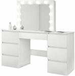 Artool Masa de toaleta/machiaj, alb lucios, cu oglinda si LED-uri, Vanessa, 130x43x143 cm GartenVIP DiyLine