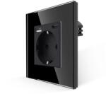 Luxion Egyszerű Dugalj - Konnektor + USB-A + USB-C Töltőaljzat Üvegkerettel - szin fekete