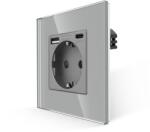 Luxion Egyszerű Dugalj - Konnektor + USB-A + USB-C Töltőaljzat Üvegkerettel - szin szurke