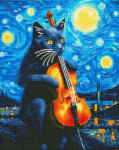 Oh Art Set goblen cu diamante, cu sasiu, Pisica cu violoncel, 40x50 cm (GJ6286)