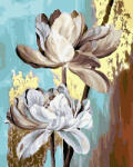 Oh Art! Set pictura pe numere, cu sasiu, Flori albe - vopsea aurie, 40x50 cm (JX1052)