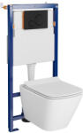 Cersanit Set vas wc suspendat City Square cu capac soft close, rezervor incastrat Tech Line Opti si clapeta negru mat (S701-654)