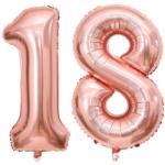 Teno Set 2 Baloane Cifra 18 Teno®, pentru Petreceri/Aniversari/Evenimente/Majorate, 105 cm, rose gold