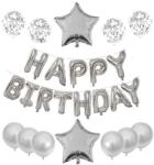 Teno Set 25 Baloane Teno®, Litere, pentru Petreceri/Aniversari/Evenimente, confetti, stelute, model Happy Birthday, argintiu