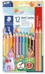 STAEDTLER Színes ceruza készlet, háromszögletű, vastag, hegyezõvel, STAEDTLER "Noris® Jumbo 128", 10+2 különbözõ szín (TS128NC12P1) - tutitinta