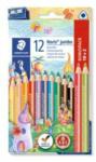 STAEDTLER Színes ceruza készlet, háromszögletű, vastag, hegyezővel, STAEDTLER "Noris® Jumbo 128", 10+2 különböző szín (ts128nc12p1) - irodaszer