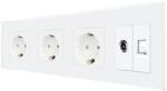 Luxion Háromszoros Schuko konnektor + TV + Internet Üvegkerettel LUXION