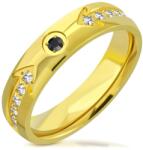 Steeel. hu - Nemesacél ékszer webáruház Robin - Aranyszínű Karika Gyűrű, Fekete Kővel és Kristály Kövekkel Díszitve