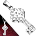 Steeel. hu - Nemesacél ékszer webáruház Ezüst színű kulcs alakú nemesacél medál cirkónia kristállyal