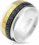 Steeel. hu - Nemesacél ékszer webáruház 10 mm - Fekete és arany színű nemesacél gyűrű görög mintázattal