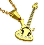 Steeel. hu - Nemesacél ékszer webáruház Arany színű, gitár alakú nemesacél medál ékszer, cirkónia kristállyal