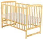 BabyNeeds Patut din lemn bebe, 120x60 cm, Din lemn de pin, Stabil si rezistent, Inaltime saltea reglabila pe 3 nivele, Laterala cu 3 be (BOOLA01NT)