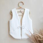 BabyLy Vesta pentru fetita, reversibila, dublat, bumbac brodat ecru si tesatura bucle crem, teddy by babyly, 104 110, 3-5 ani