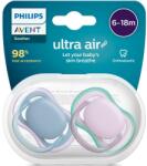 Philips Set 2 suzete Philips-Avent SCF085/34, ultra air pacifier 6-18 luni, Ortodontice, fara BPA, Mov/Albastru (SCF085/34)